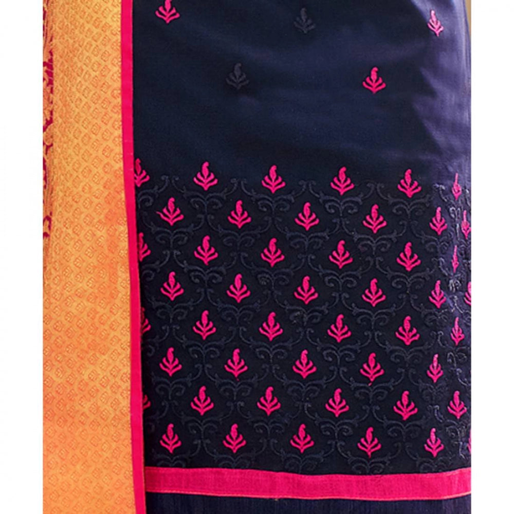 Glace Cotton Fabric Navy Blue Color Unstitched Salwar Suit Dress Material With Dupatta