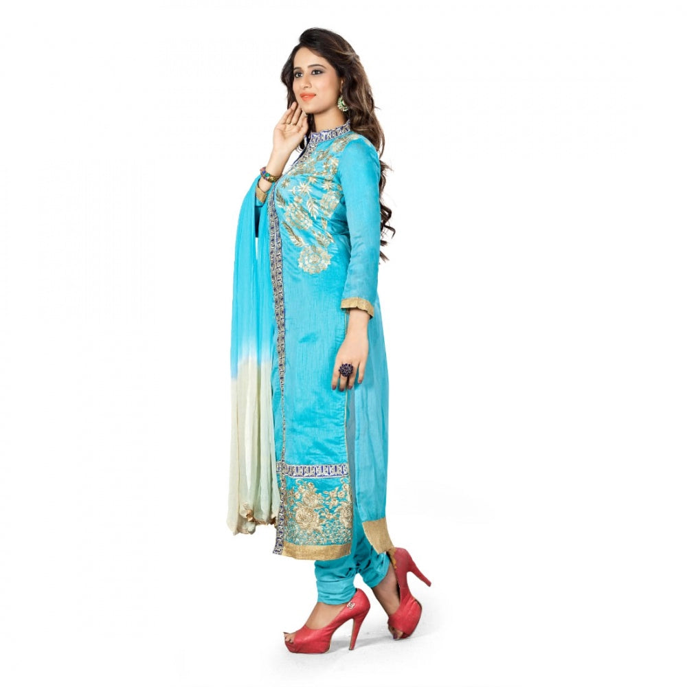 Chanderi Fabric Sky Blue Color Unstitched Salwar Suit Dress Material With Dupatta