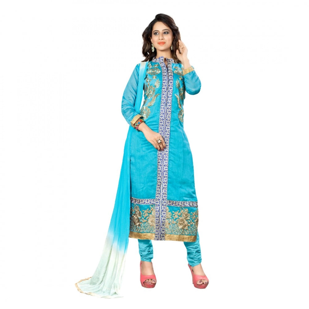 Chanderi Fabric Sky Blue Color Unstitched Salwar Suit Dress Material With Dupatta