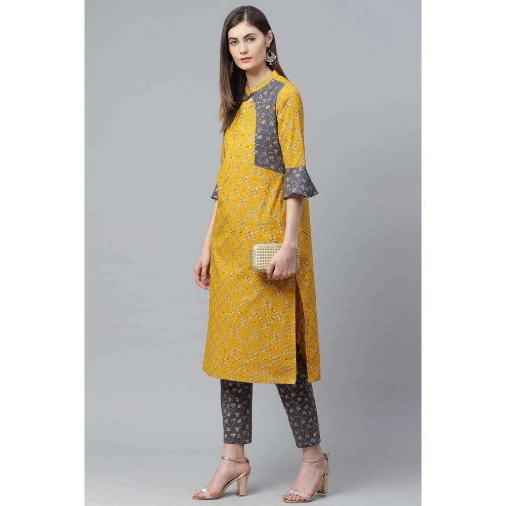 Ravishing Bell Sleeves Geomatrical Printed Cotton Kurta Set