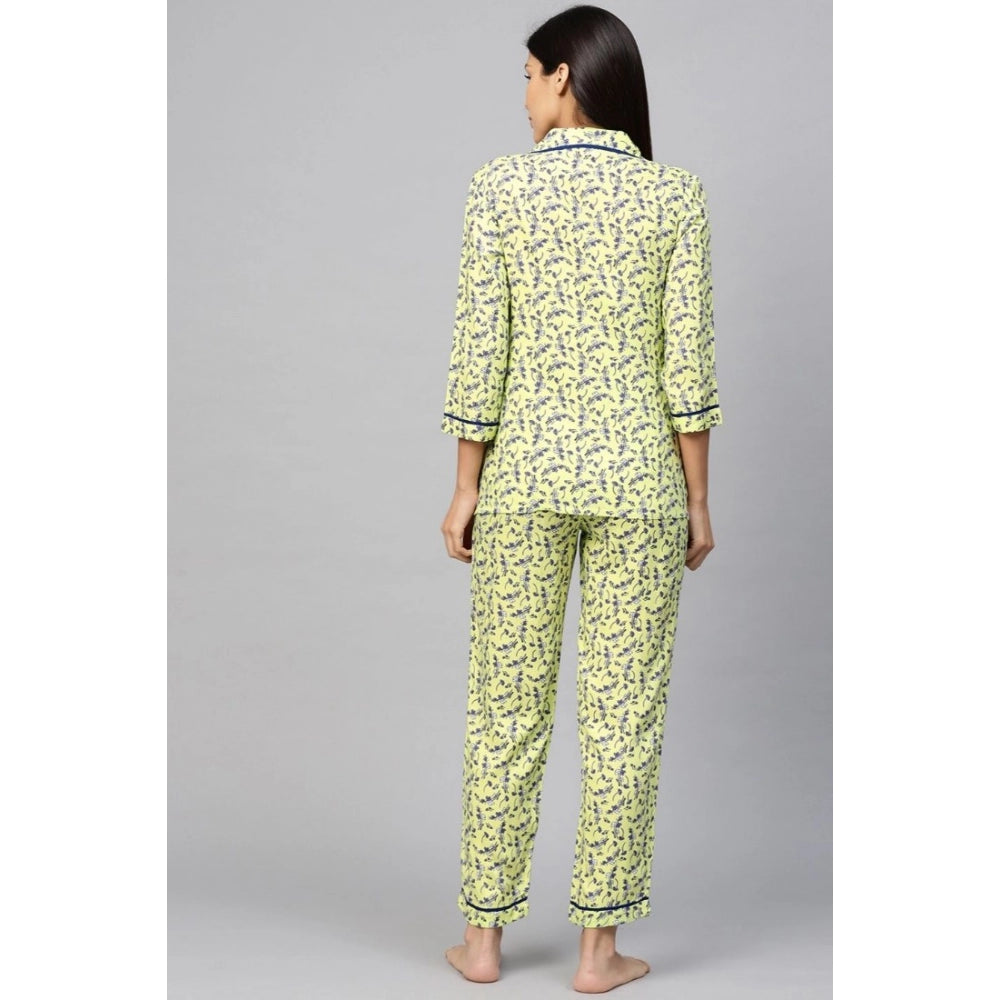 Casual Floral Printed Rayon Shirt With Pyjama Pant Night Suit Set