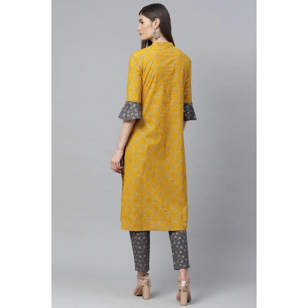 Ravishing Bell Sleeves Geomatrical Printed Cotton Kurta Set