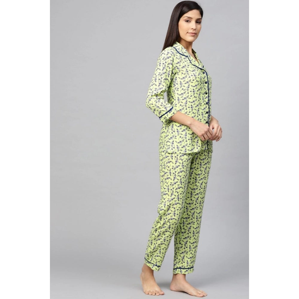 Casual Floral Printed Rayon Shirt With Pyjama Pant Night Suit Set