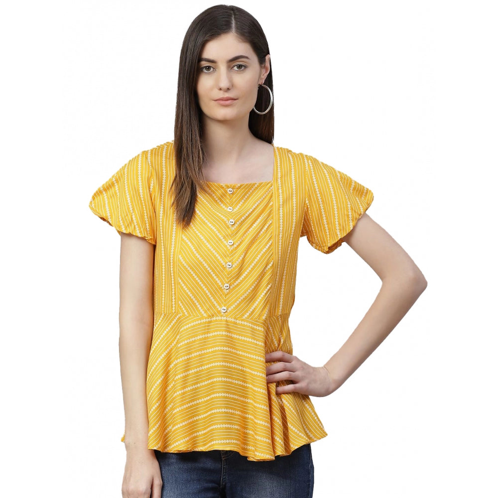 Ravishing Short Sleeves Stripe Printed Rayon Top