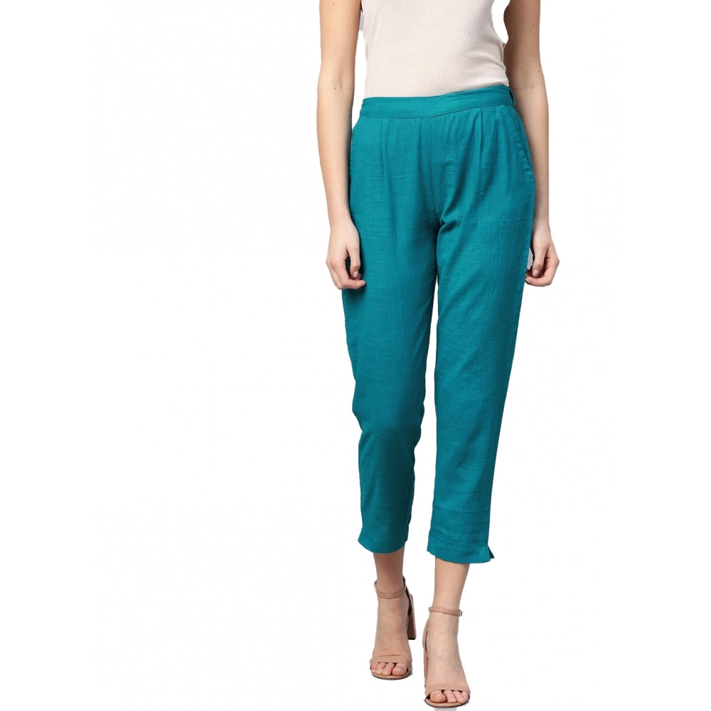 Casual Solid Cotton Slub Trouser Pant