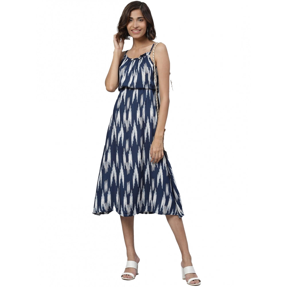 Ravishing Sleeveless Ikat Print Rayon Dress