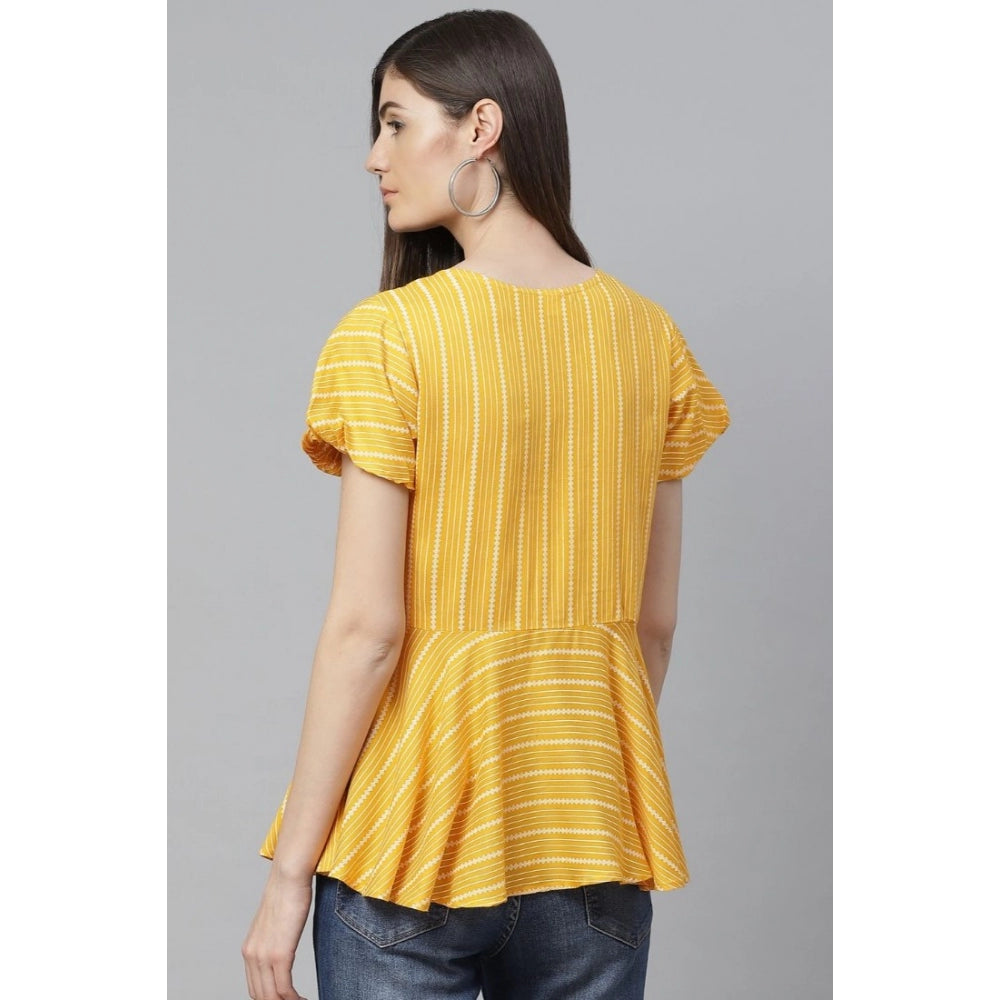 Ravishing Short Sleeves Stripe Printed Rayon Top