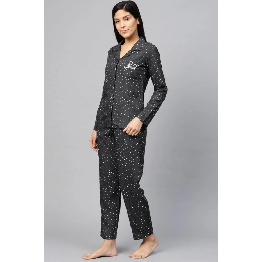 Casual Full Sleeves Polka Dot Printed Rayon Shirt With Pyjama Pant Night Suit Set