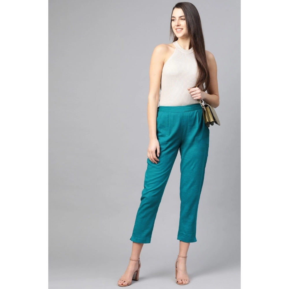 Casual Solid Cotton Slub Trouser Pant