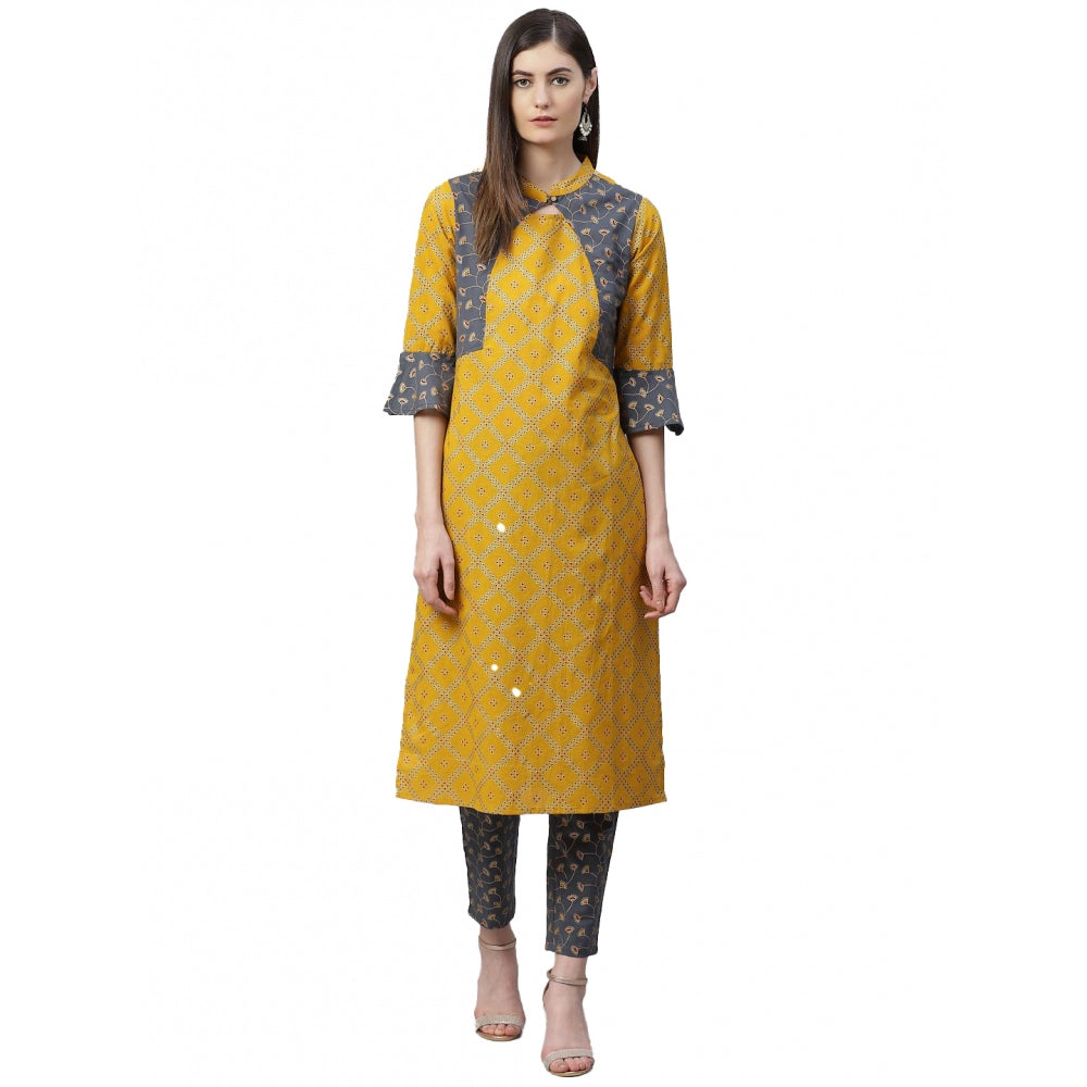 Ravishing Bell Sleeves Geomatrical Printed Cotton Kurta Set