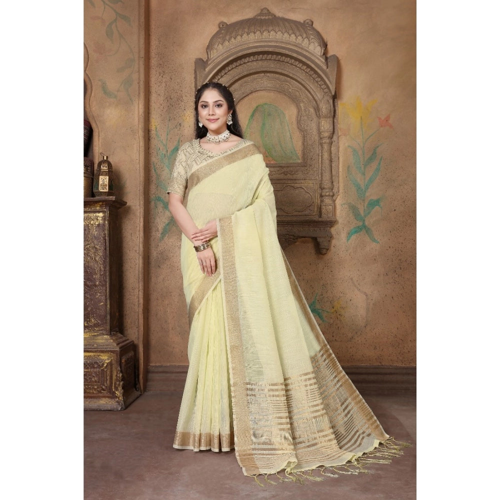 Beautiful Soft Linen Striped Saree With Blouse Piece