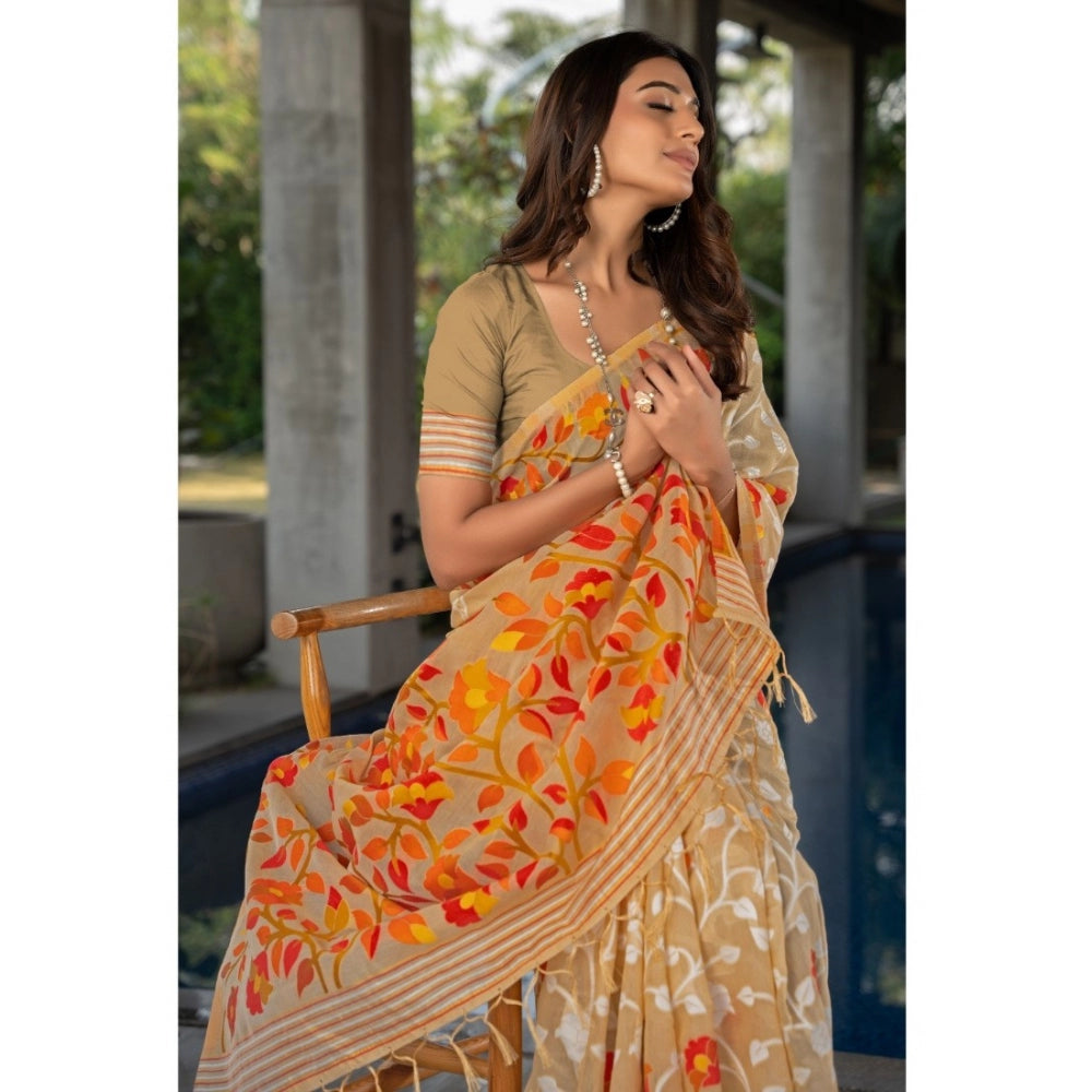 Attractive Cotton Printed Saree With Blouse Piece