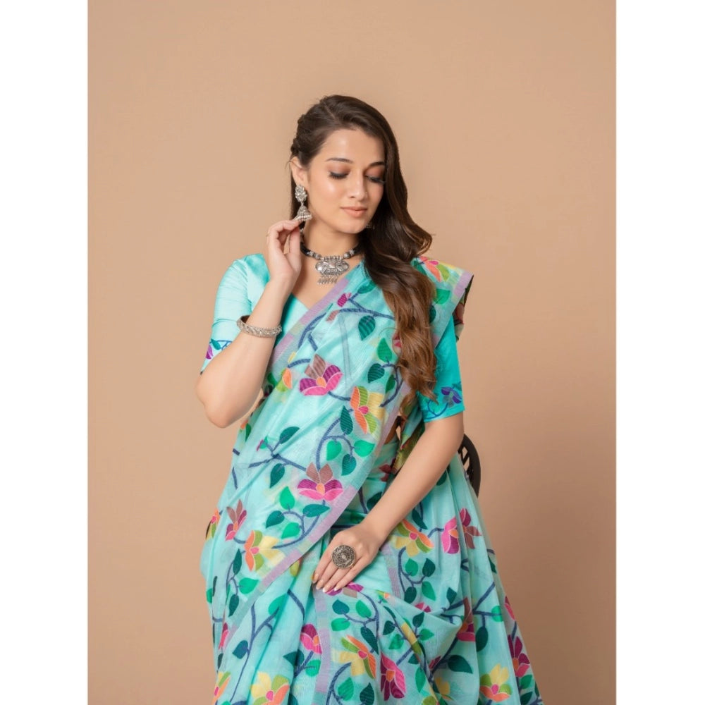 Attractive Cotton Printed Saree With Blouse Piece