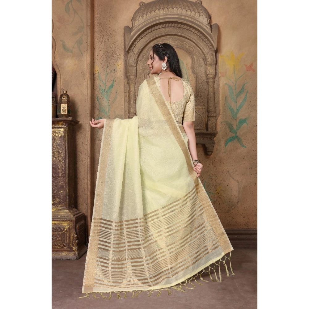 Beautiful Soft Linen Striped Saree With Blouse Piece