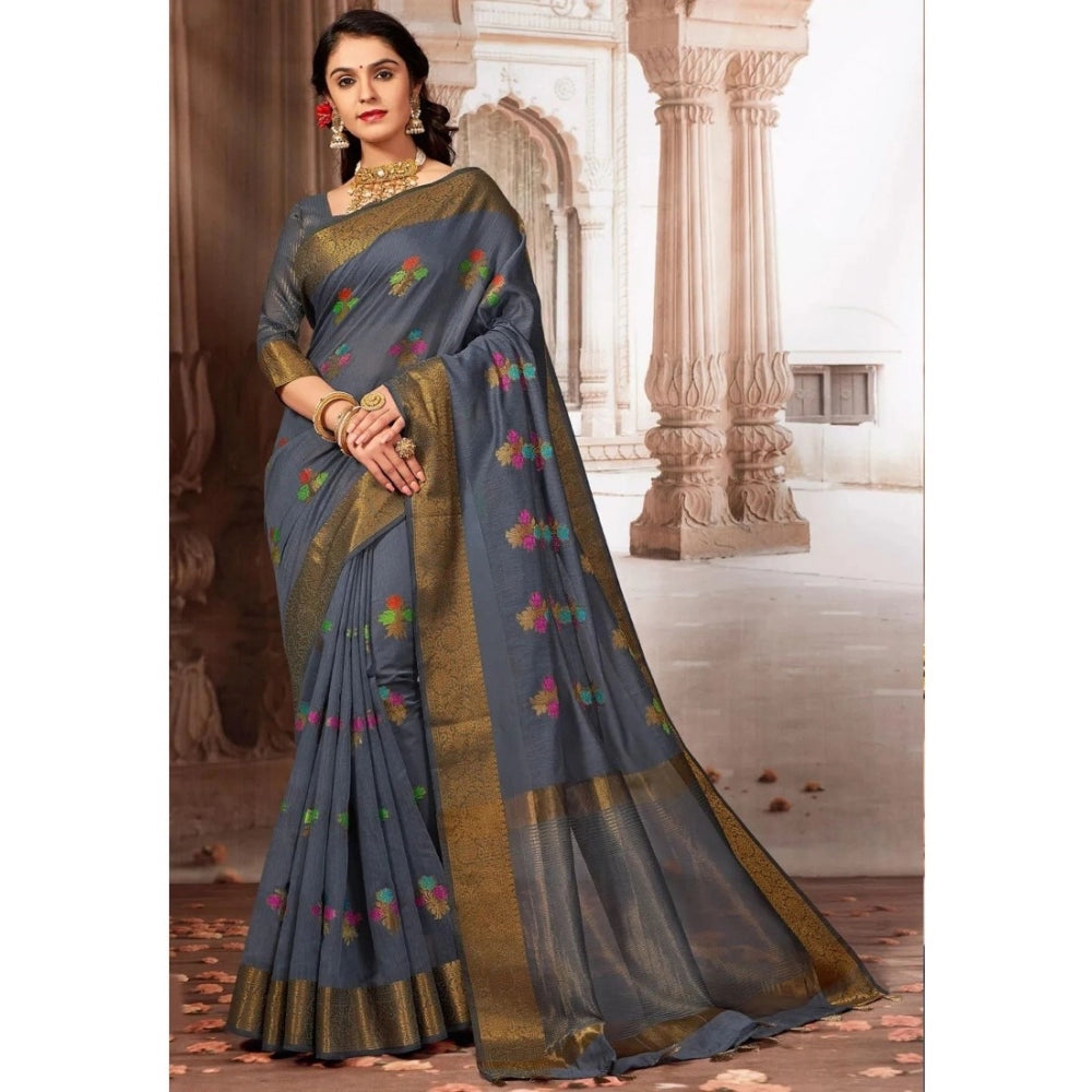 Designer Linen Printed Saree With Blouse Piece