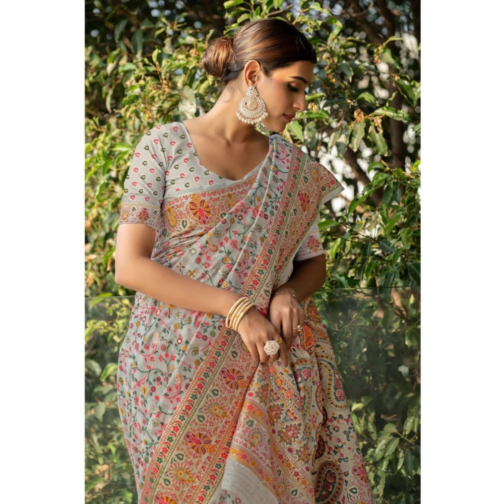 Designer Linen Printed Saree With Blouse Piece