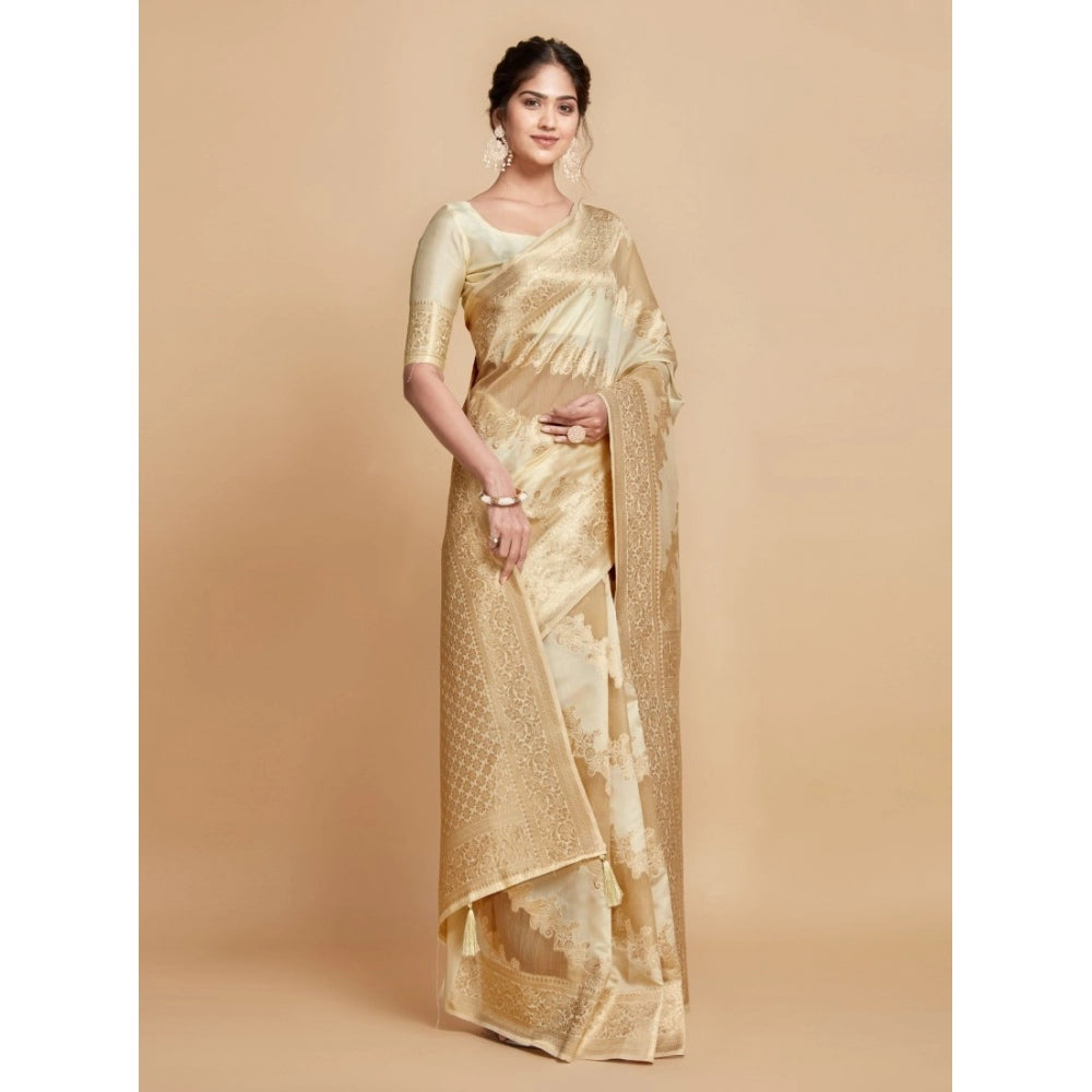 Designer Linen Printed Saree With Blouse Piece