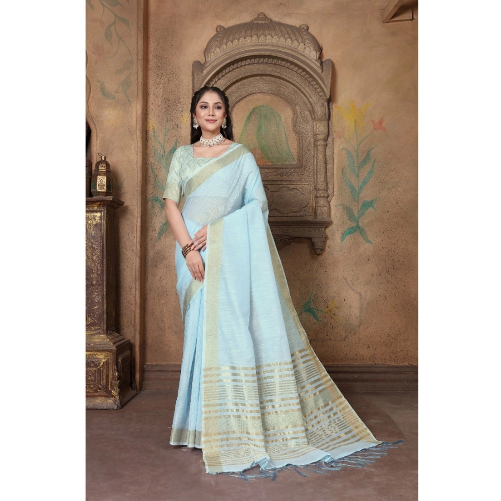 Beautiful Soft Linen Striped Saree With Blouse Piece