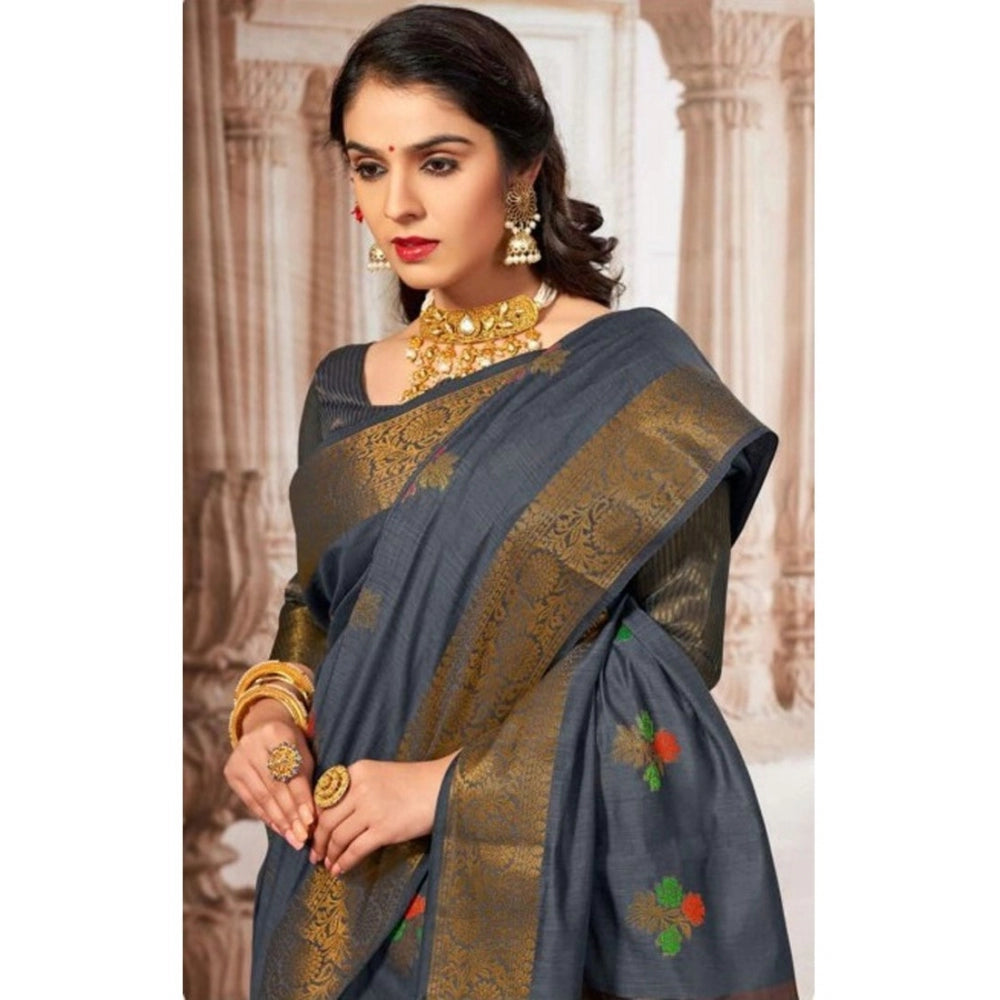 Designer Linen Printed Saree With Blouse Piece