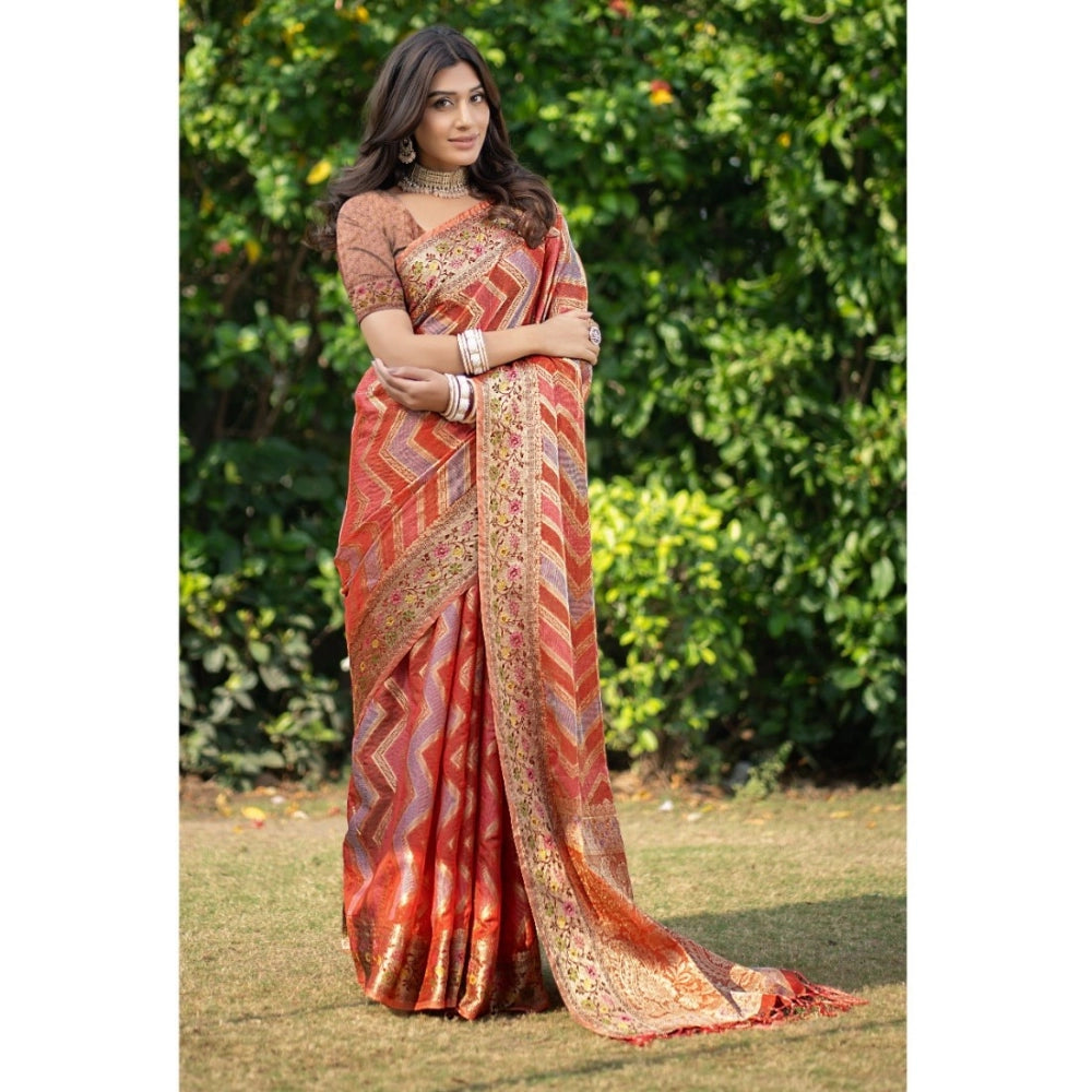 Stunning Organza Printed Saree With Blouse Piece