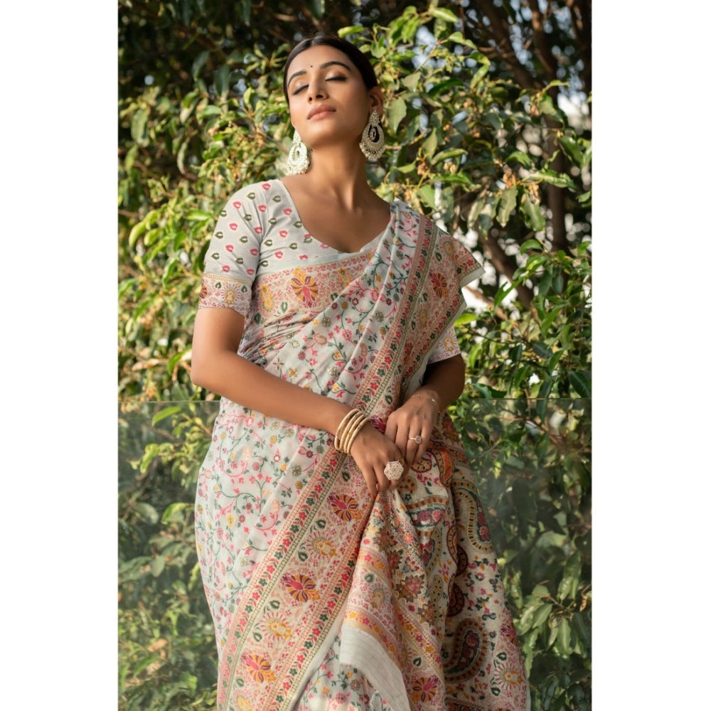 Designer Linen Printed Saree With Blouse Piece