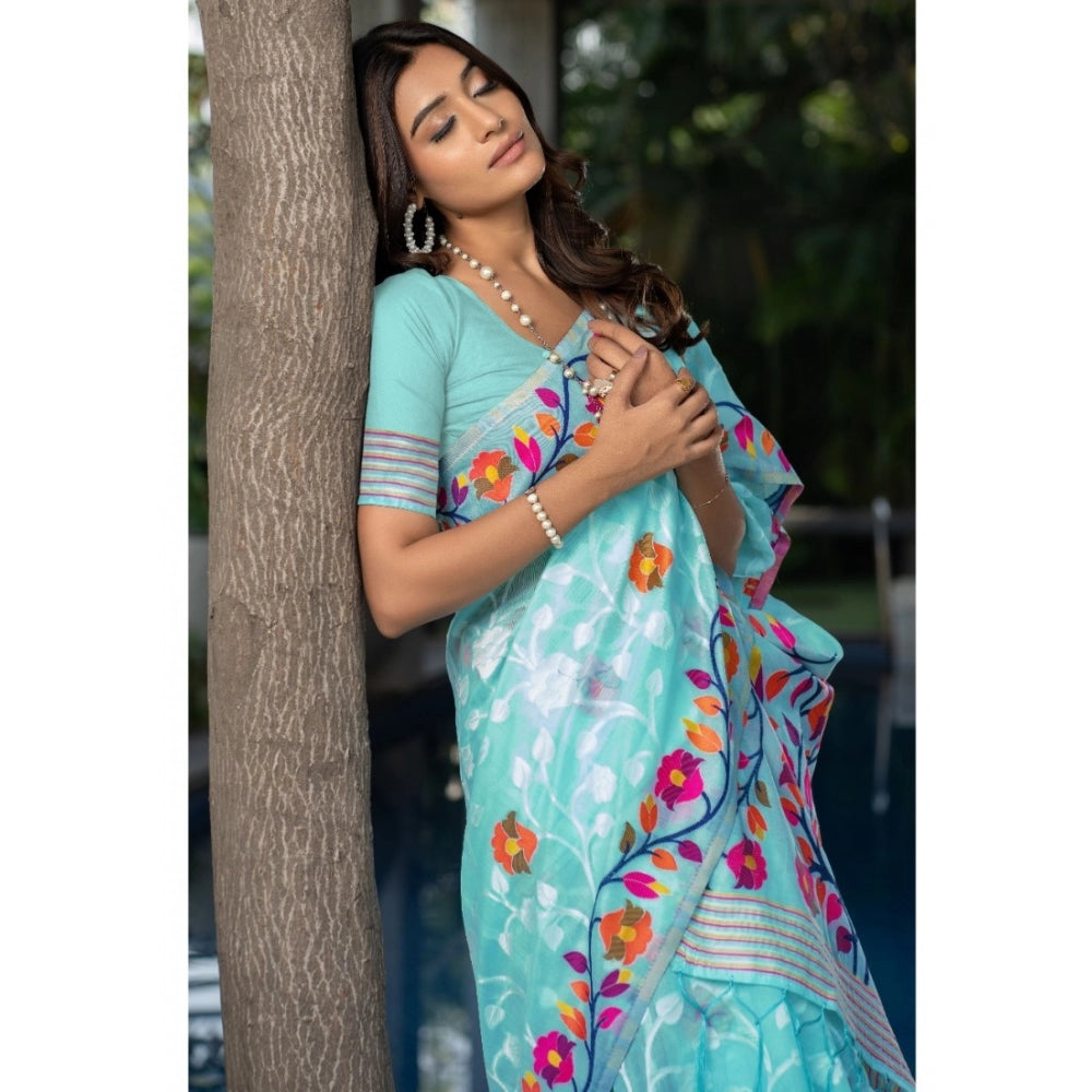 Attractive Cotton Printed Saree With Blouse Piece