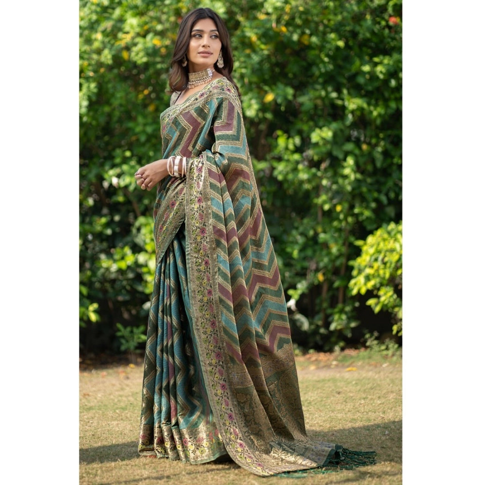 Stunning Organza Printed Saree With Blouse Piece