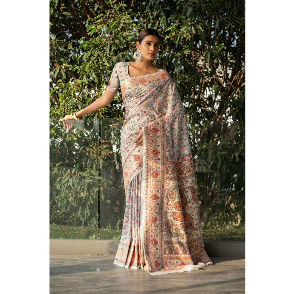 Designer Linen Printed Saree With Blouse Piece