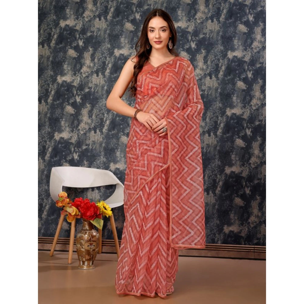 Sensational Linen Zig Zag Saree With Blouse Piece