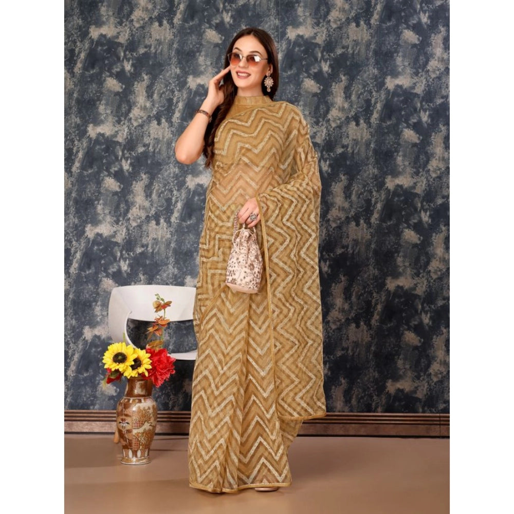 Sensational Linen Zig Zag Saree With Blouse Piece