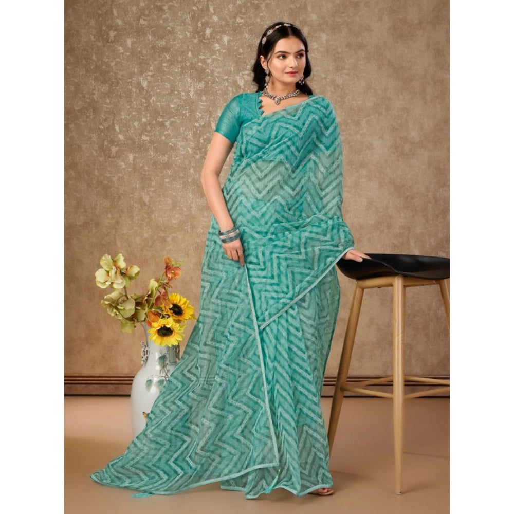 Sensational Linen Zig Zag Saree With Blouse Piece