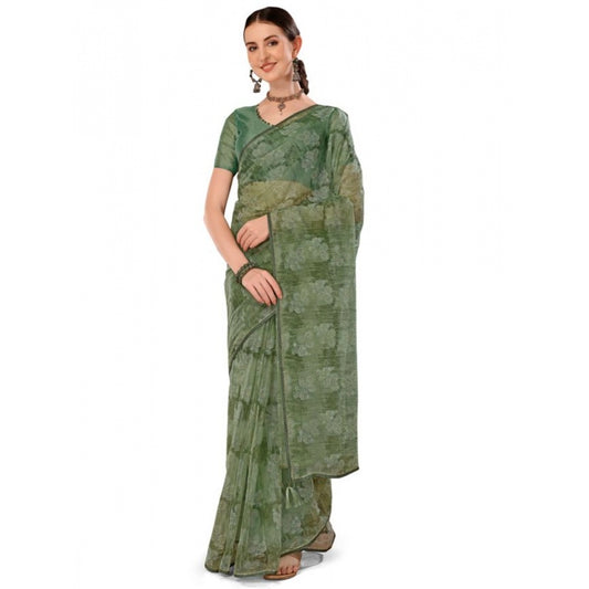 Sensational Linen Floral Printed Saree With Blouse Piece