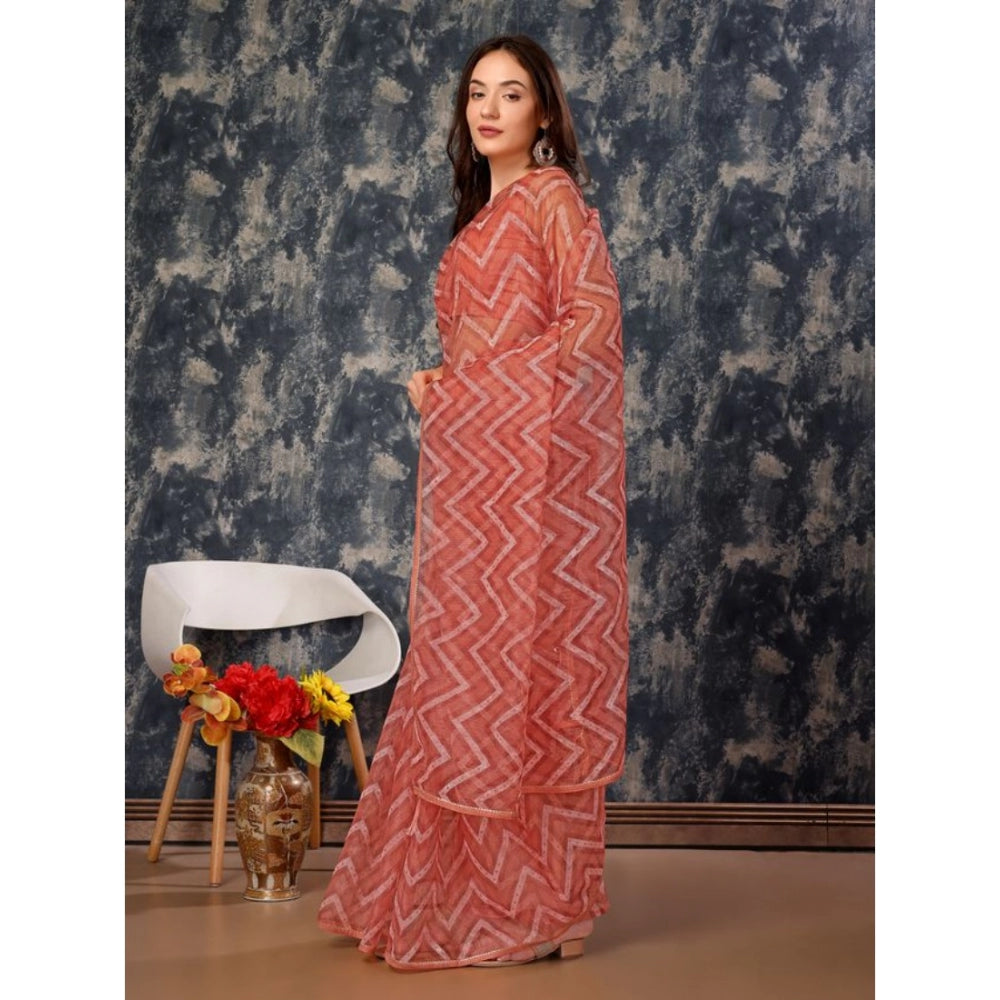 Sensational Linen Zig Zag Saree With Blouse Piece