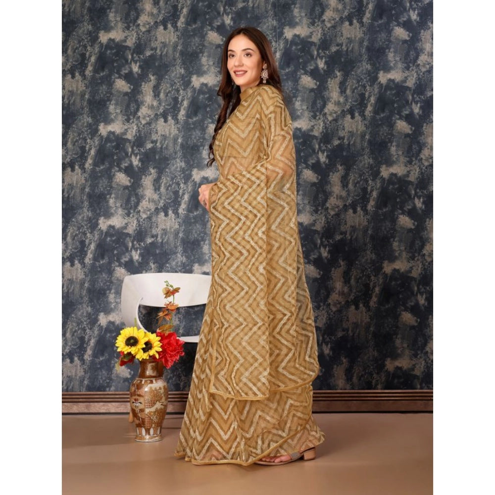 Sensational Linen Zig Zag Saree With Blouse Piece