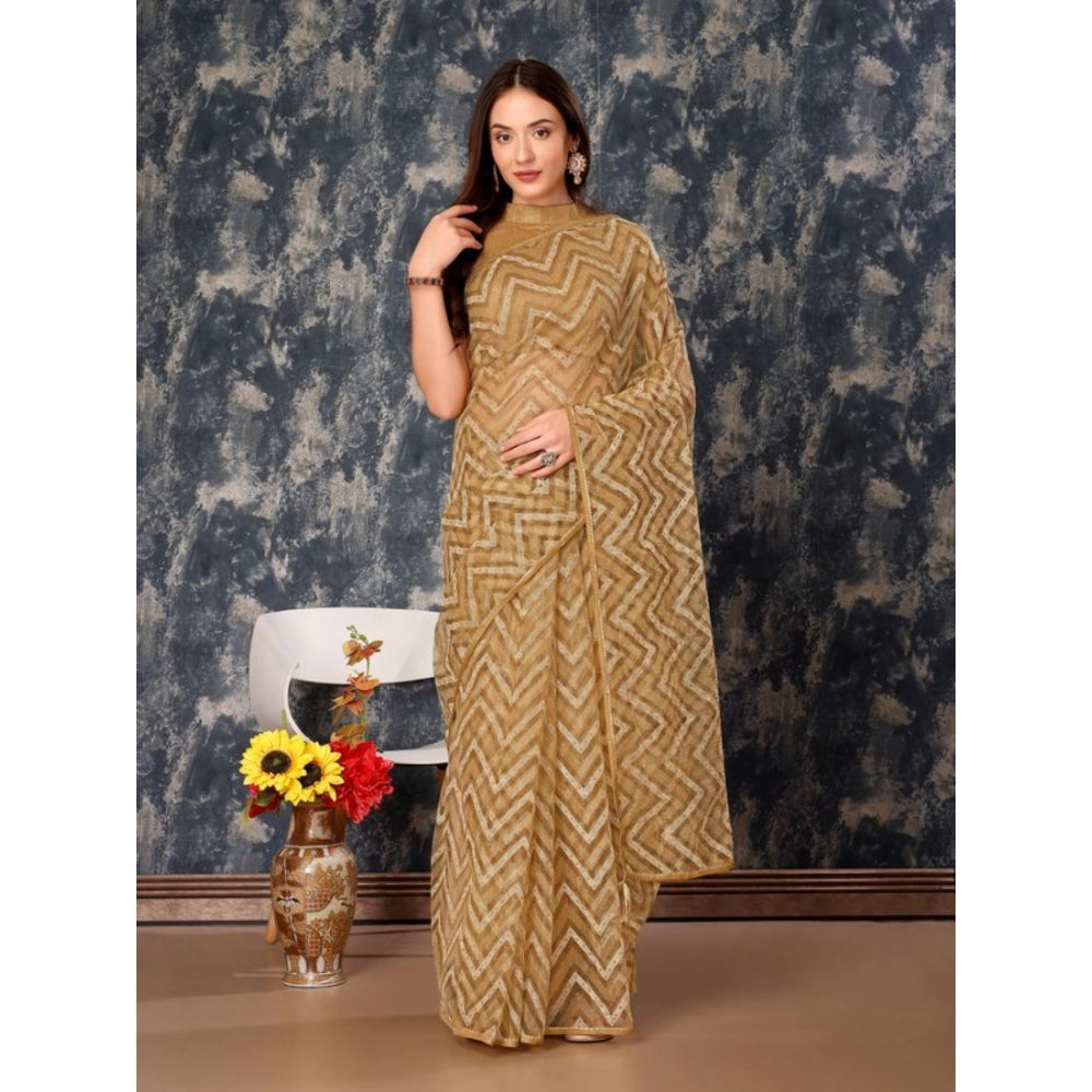 Sensational Linen Zig Zag Saree With Blouse Piece