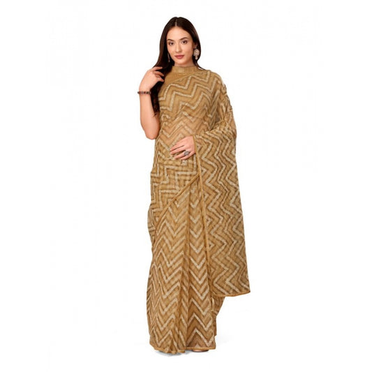 Sensational Linen Zig Zag Saree With Blouse Piece