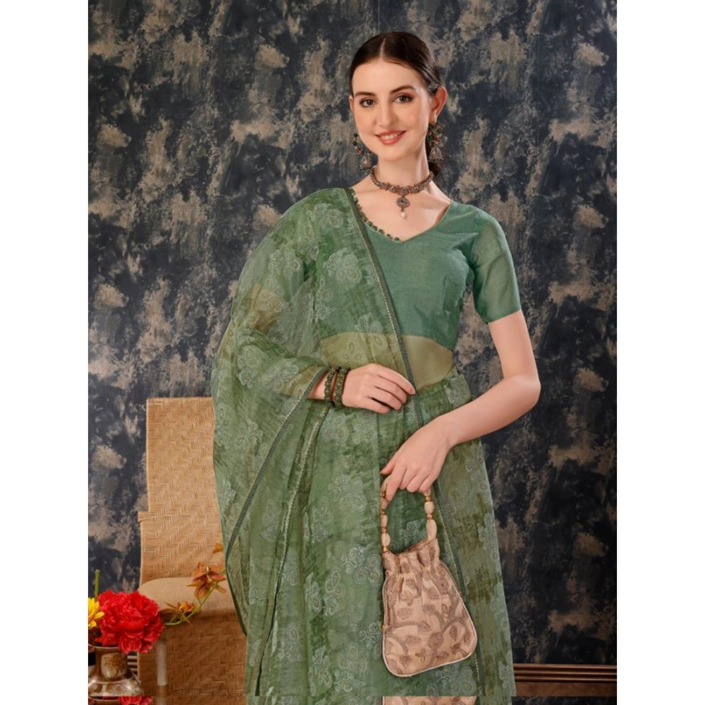 Sensational Linen Floral Printed Saree With Blouse Piece