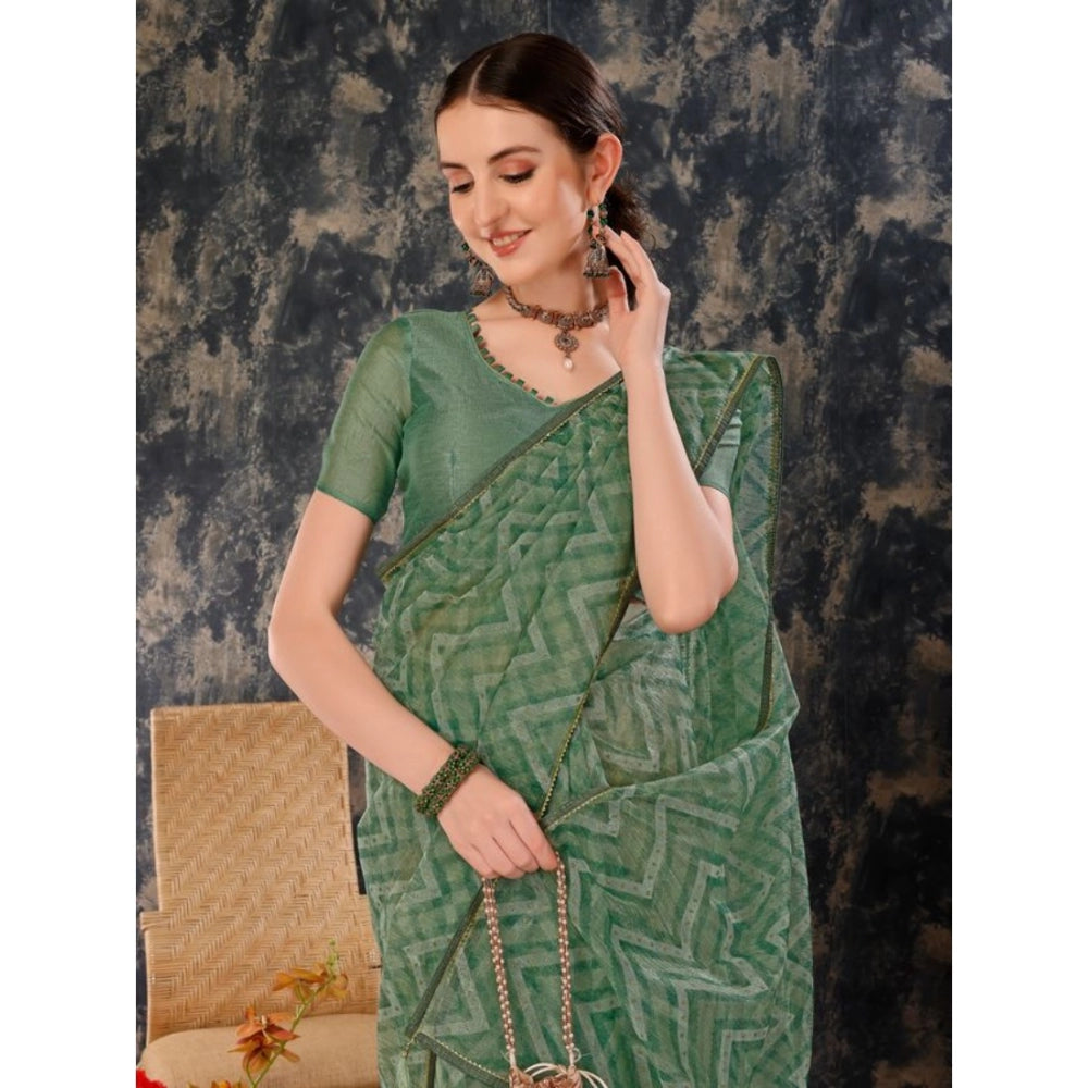 Sensational Linen Zig Zag Saree With Blouse Piece