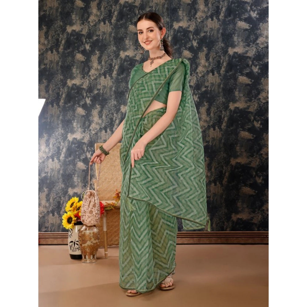 Sensational Linen Zig Zag Saree With Blouse Piece