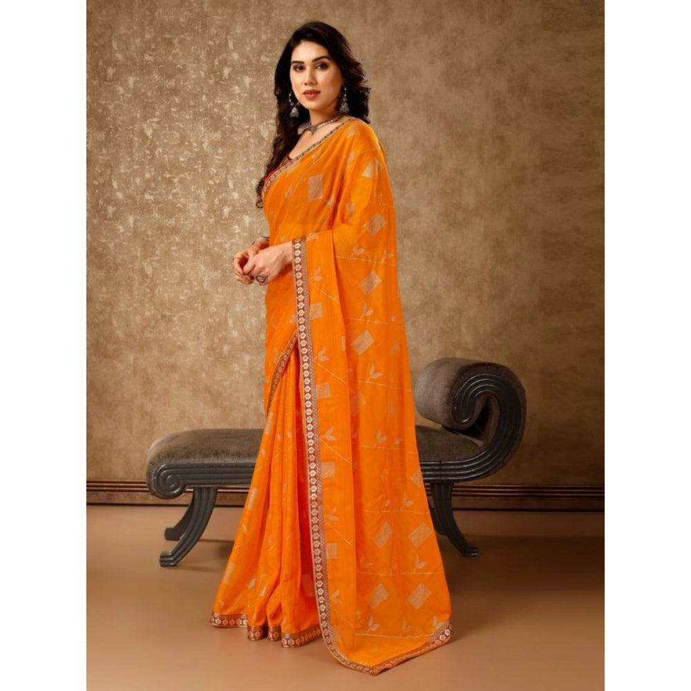 Versatile Zomto Patta Chiffon Saree With Blouse Piece