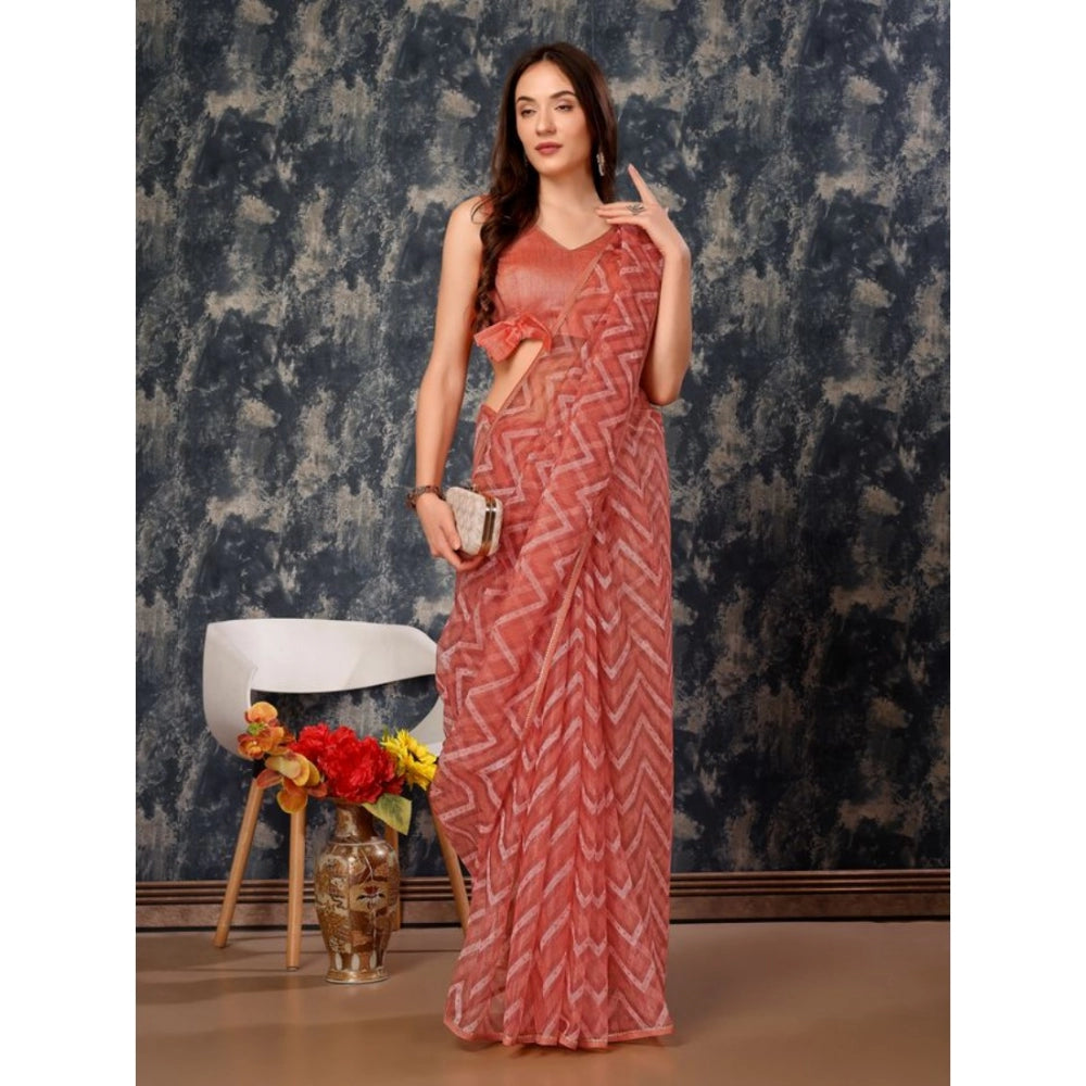 Sensational Linen Zig Zag Saree With Blouse Piece