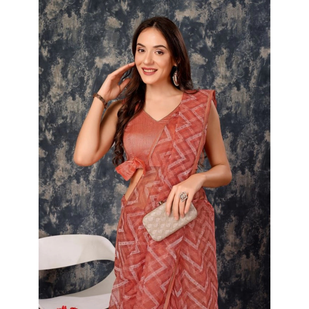 Sensational Linen Zig Zag Saree With Blouse Piece