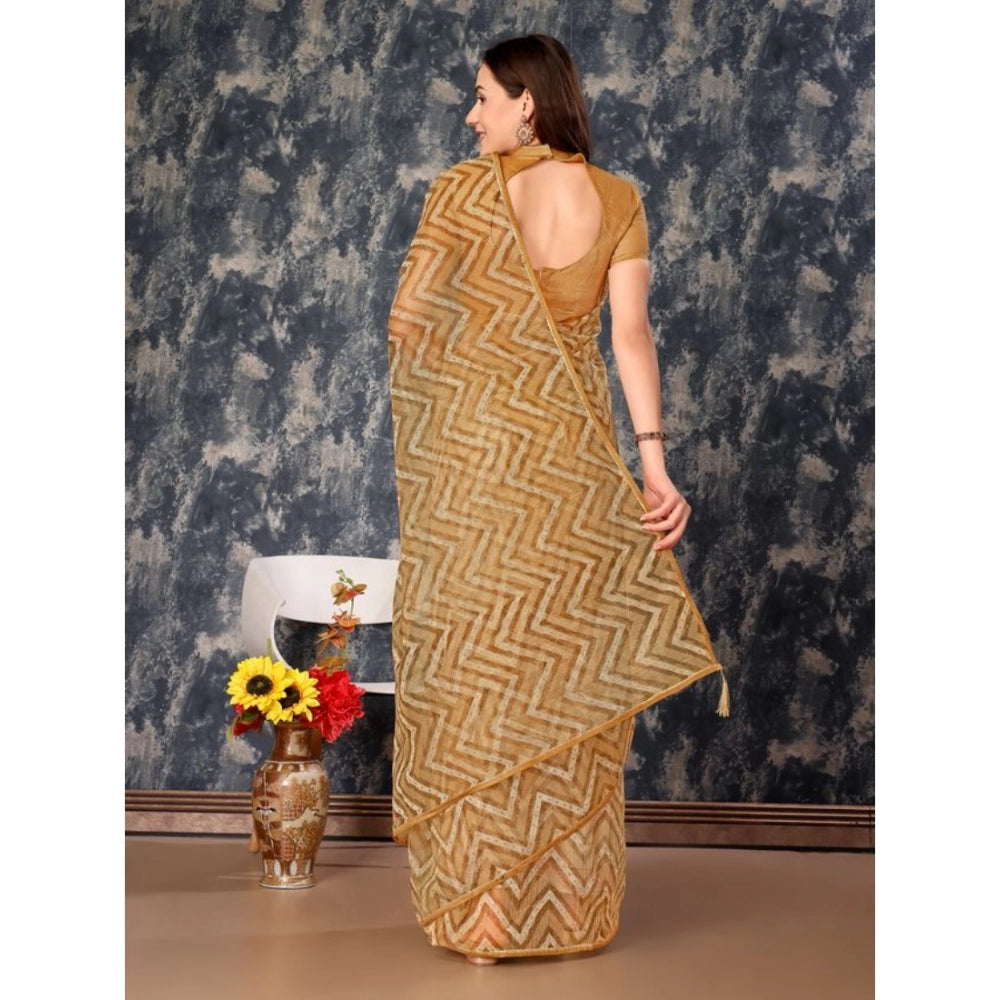 Sensational Linen Zig Zag Saree With Blouse Piece