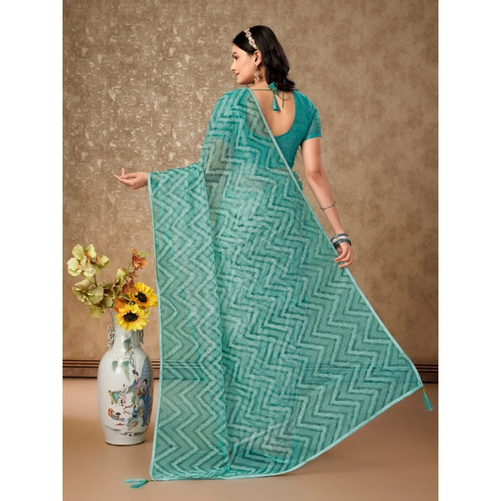 Sensational Linen Zig Zag Saree With Blouse Piece