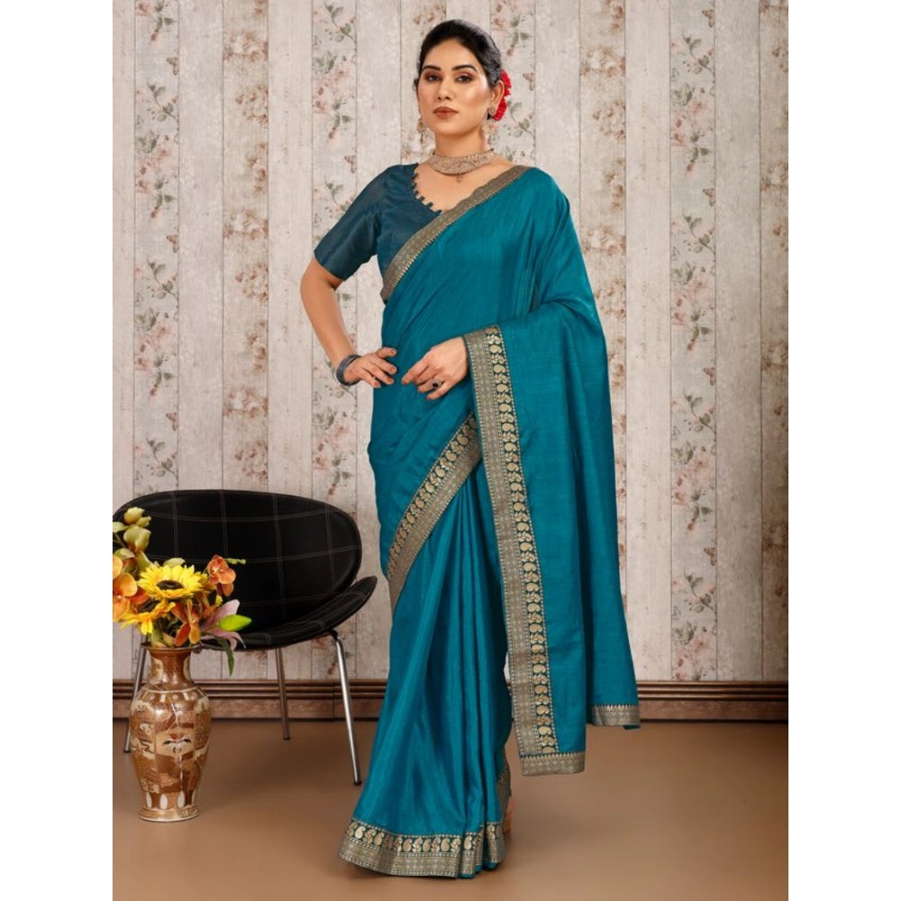 Alluring Vichitra Plain Saree With Blouse Piece