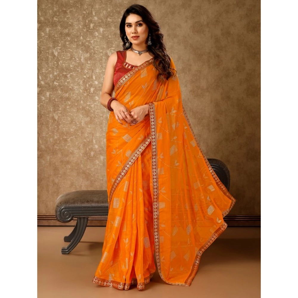 Versatile Zomto Patta Chiffon Saree With Blouse Piece