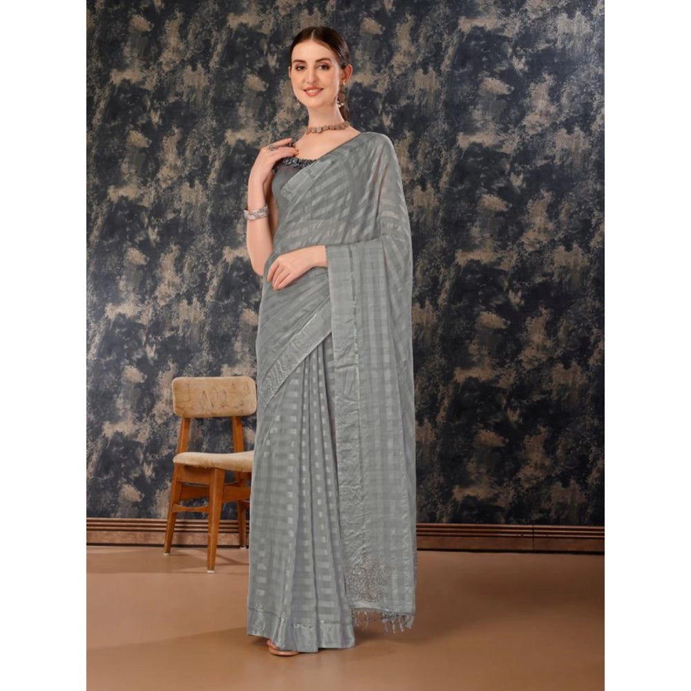 Stylish Chiffon Fabric Line Saree With Blouse Piece