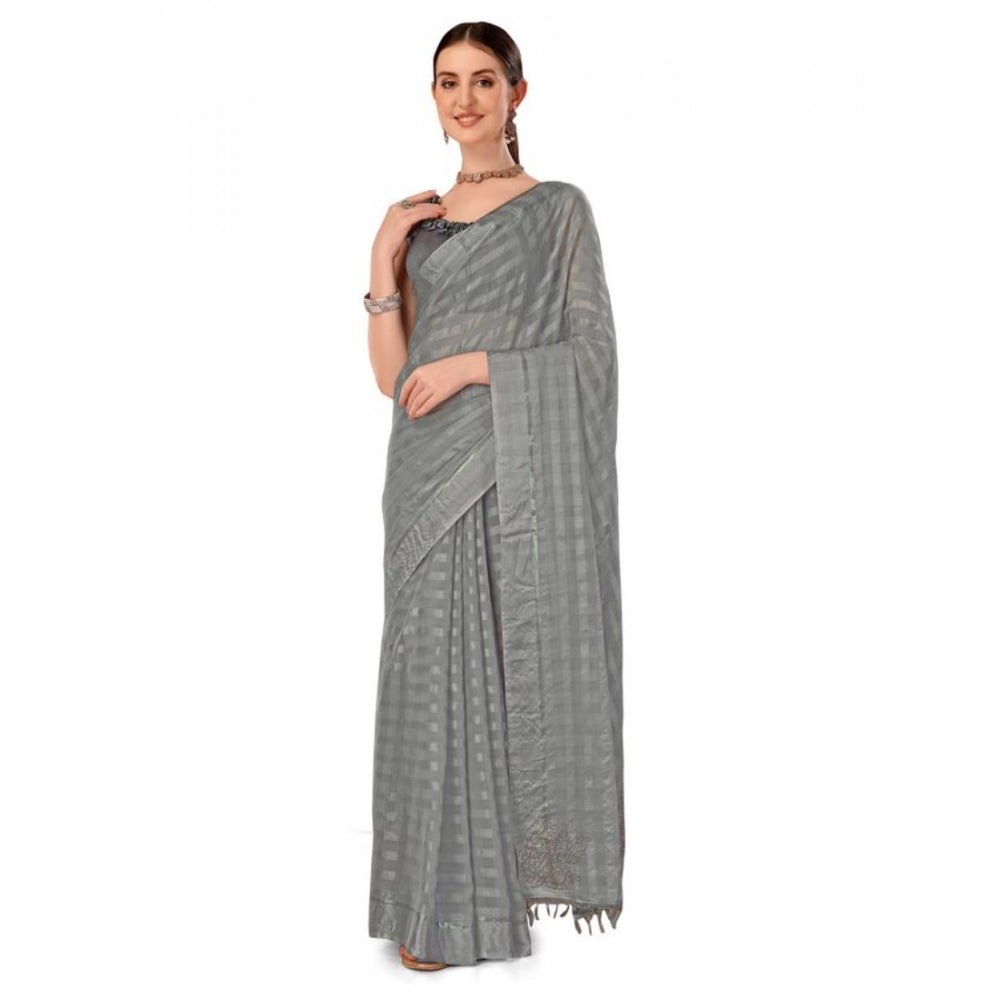 Stylish Chiffon Fabric Line Saree With Blouse Piece