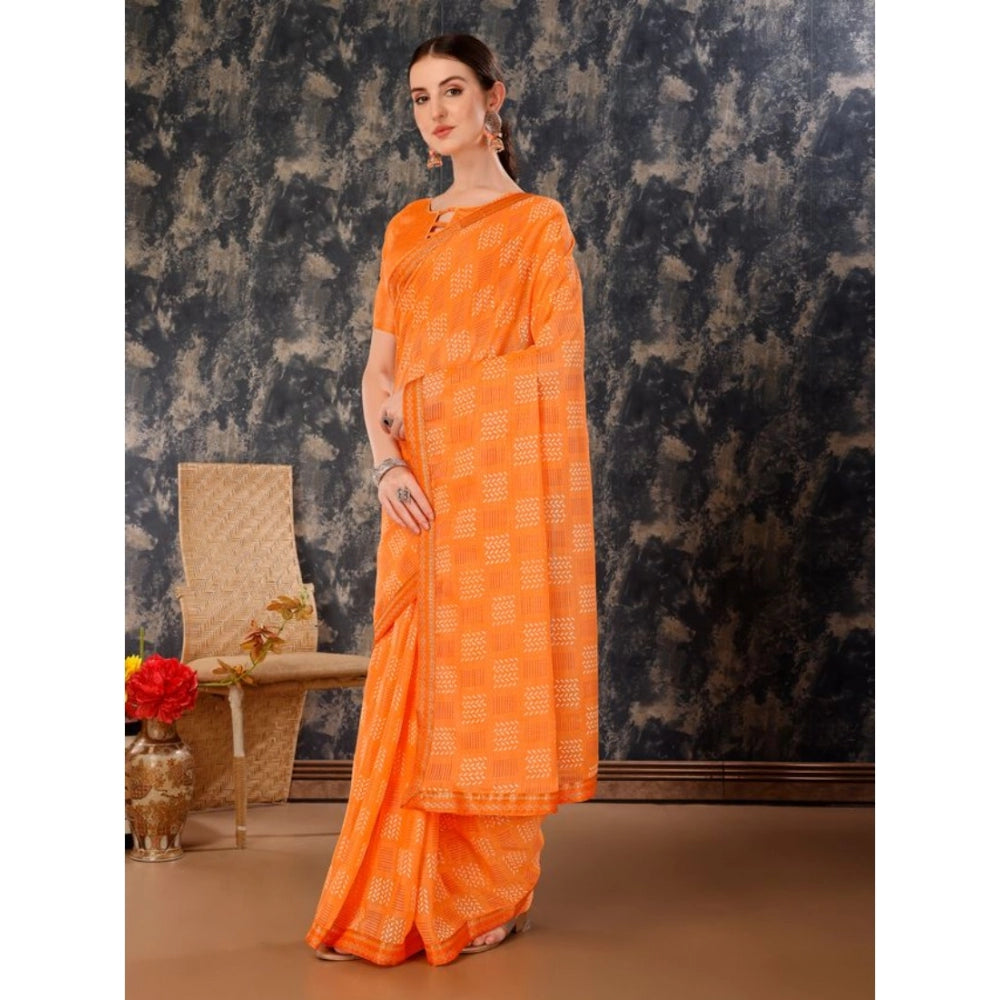 Ethnic Zomto Cheked Saree With Blouse Piece