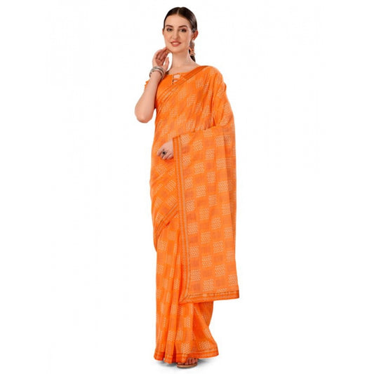 Ethnic Zomto Cheked Saree With Blouse Piece